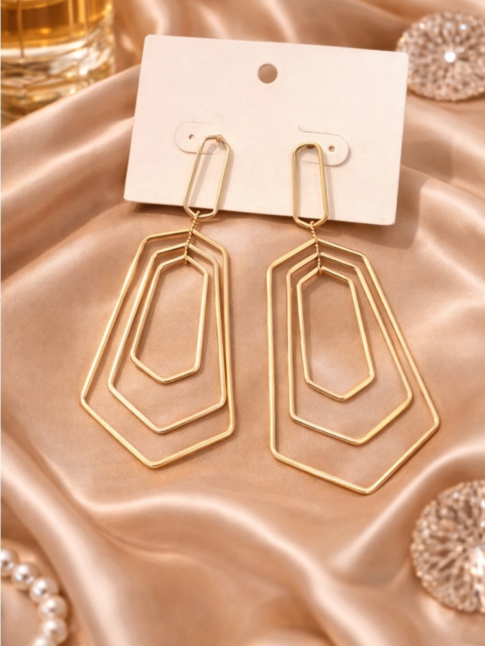 Gold Geometric Layered Drop Earrings - Women Jewelry